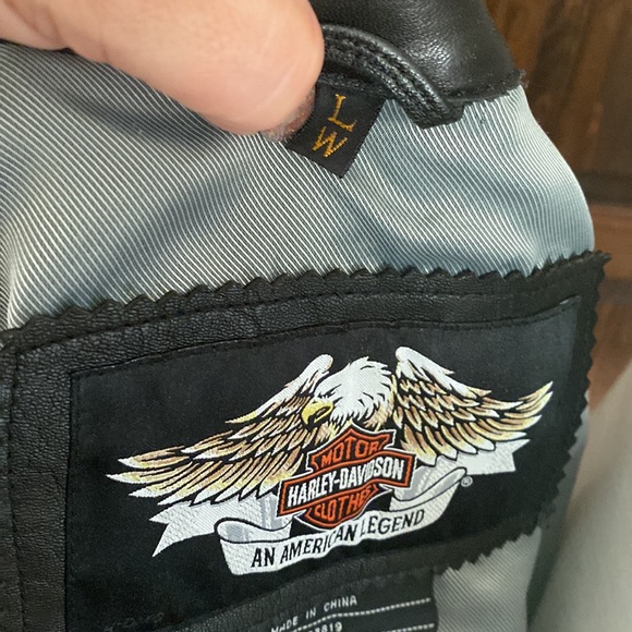 Black smooth grain leather jacket, Harley Davidson, sz L - Picture 5 of 14